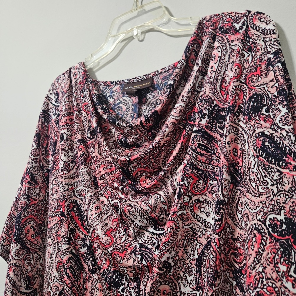 Dana Buchman Woman 3X Pink Navy Paisley Cowl Neck Short Sleeve Blouse‎ Top - Picture 2 of 4